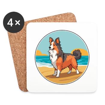 Shetland SheepDog race chien Cartoon Kawaii Clipart - Dessous de verre (lot de 4) - blanc - Devant