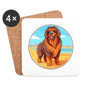 Dogue tibétain chien race Cartoon Kawaii Clipart - Dessous de verre (lot de 4) - blanc - Devant