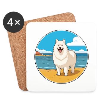 Samoyède chien race Cartoon Kawaii Clipart chien animal de compagnie - Dessous de verre (lot de 4) - blanc - Devant