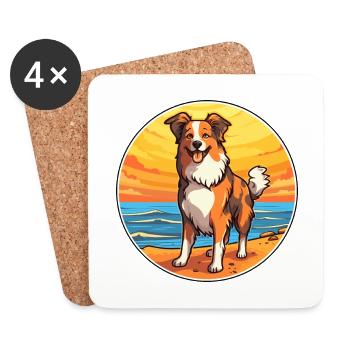 Scotch Collie chien race Cartoon Kawaii Clipart chien - Dessous de verre (lot de 4) - blanc - Devant