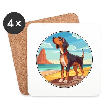 Serbischer dreifarbiger Jagdhund Rasse Cartoon Kawaii - Untersetzer (4er-Set) - Weiß - Vorne