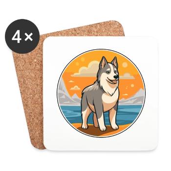 Sibérie Laika chien race Cartoon Kawaii Clipart - Dessous de verre (lot de 4) - blanc - Devant