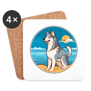 Husky sibérien chien race Cartoon Kawaii Clipart - Dessous de verre (lot de 4) - blanc - Devant