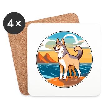 Seppala Traîneau SibérienChien Race De Chien Dessin Animé Kawaii - Dessous de verre (lot de 4) - blanc - Devant
