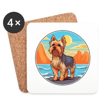 Silky Terrier chien race Cartoon Kawaii Clipart chien - Dessous de verre (lot de 4) - blanc - Devant