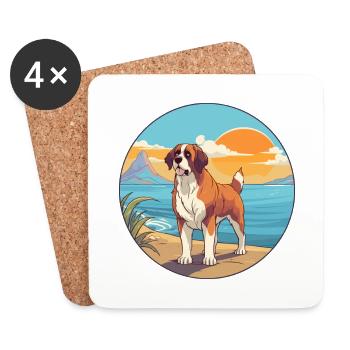 St Bernard chien race Cartoon Kawaii Clipart chien - Dessous de verre (lot de 4) - blanc - Devant