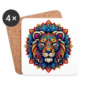 Lion decorated with Mandalas - Coasters (set of 4) - white - Front