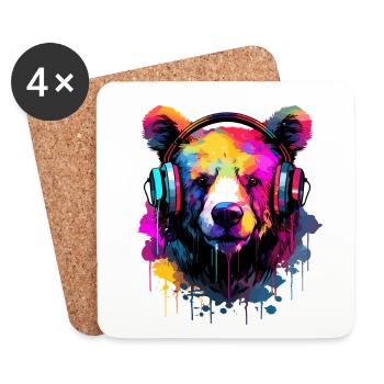 Bear with Headphones Music Bears - Coasters (set of 4) - white - Front