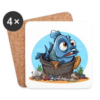 Verzweifelter Fisch Umweltverschmutzung Shirt - Untersetzer (4er-Set) - Weiß - Vorne