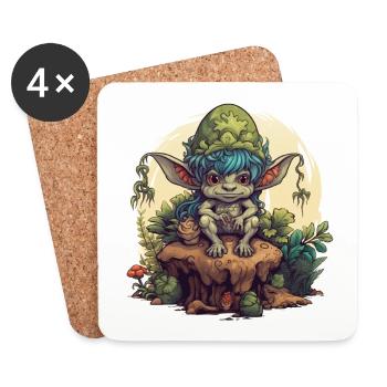 Chemise fantastique Forêt Tronc de Lutin Champignon - Dessous de verre (lot de 4) - blanc - Devant