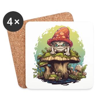 Naughty Mushroom Creature on Mushroom Forest Fantasy Shirt - Coasters (set of 4) - white - Front