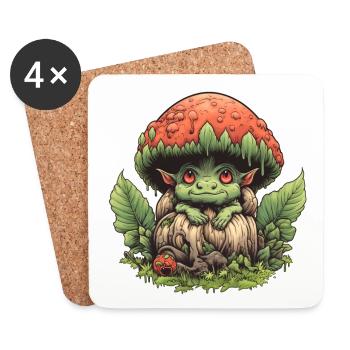 Petite Créature Champignon Fantasy Forêt Chemise Champignon - Dessous de verre (lot de 4) - blanc - Devant