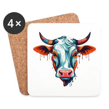 Vache Aquarelle Colorée Dessin Animé Kawaii Animal - Dessous de verre (lot de 4) - blanc - Devant
