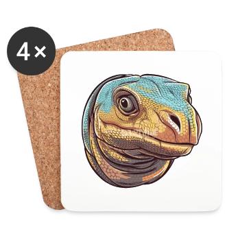 Komodo Dragon Aquarelle Colorée Dessin Animé Kawaii A - Dessous de verre (lot de 4) - blanc - Devant