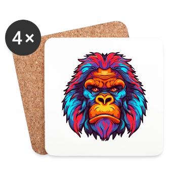Gorilla Colorful Watercolor Cartoon Kawaii Animal - Coasters (set of 4) - white - Front