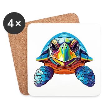 Schildkröte buntes Aquarell Cartoon Kawaii Tier - Untersetzer (4er-Set) - Weiß - Vorne