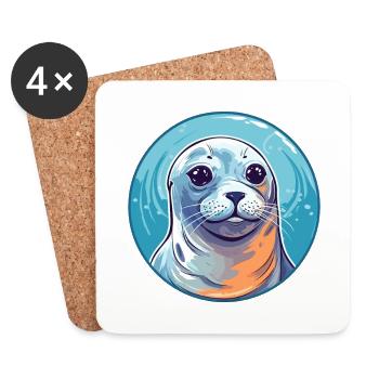 Siegel buntes Aquarell Karikatur Kawaii Tier - Untersetzer (4er-Set) - Weiß - Vorne
