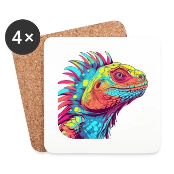 Iguana Colorful Watercolor Cartoon Kawaii Animal - Coasters (set of 4) - white - Front