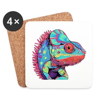 Chameleon Colorful Watercolor Cartoon Kawaii Anima - Coasters (set of 4) - white - Front