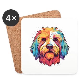 Dog Colorful Watercolor Cartoon Kawaii Animal - Coasters (set of 4) - white - Front