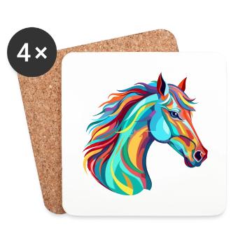 Cheval Aquarelle Colorée Dessin Animé Kawaii Animal - Dessous de verre (lot de 4) - blanc - Devant