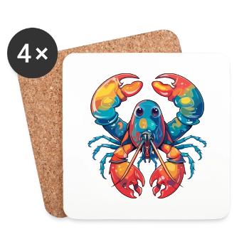 Homard Aquarelle Colorée Dessin Animé Kawaii Animal - Dessous de verre (lot de 4) - blanc - Devant