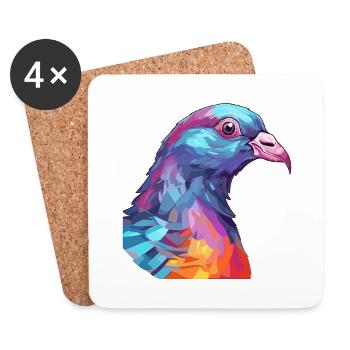 Pigeon Colorful Watercolor Cartoon Kawaii Animal - Coasters (set of 4) - white - Front