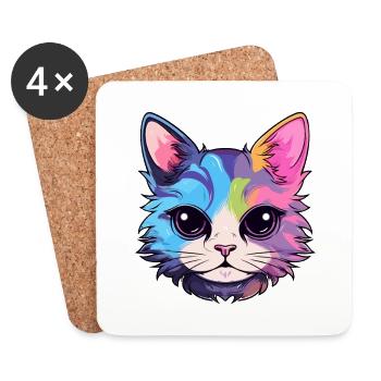 Kitten Colorful Watercolor Cartoon Kawaii Animal - Coasters (set of 4) - white - Front