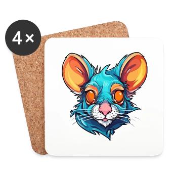 Ratte bunte Aquarell-Karikatur Kawaii-Tier - Untersetzer (4er-Set) - Weiß - Vorne