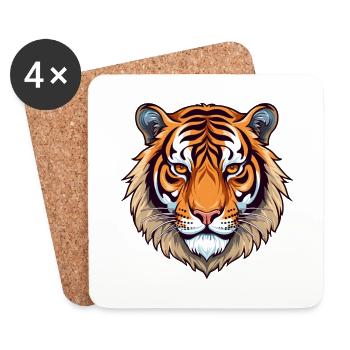 Tiger Colorful Watercolor Cartoon Kawaii Animal - Coasters (set of 4) - white - Front