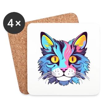 Katze buntes Aquarell Cartoon Kawaii Tier - Untersetzer (4er-Set) - Weiß - Vorne