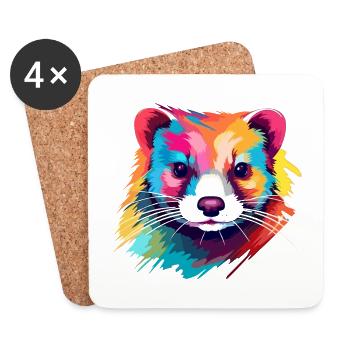 Ferret Colorful Watercolor Cartoon Kawaii Animal - Coasters (set of 4) - white - Front