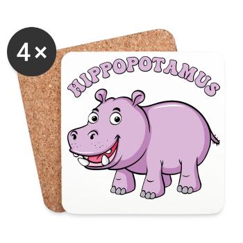 Purple Hippo Cartoon Smile - Coasters (set of 4) - white - Front