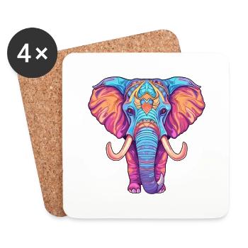 Elefant buntes Aquarell Cartoon Kawaii Tier - Untersetzer (4er-Set) - Weiß - Vorne