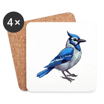 Blue Jay Colorful Watercolor Cartoon Kawaii Animal - Coasters (set of 4) - white - Front
