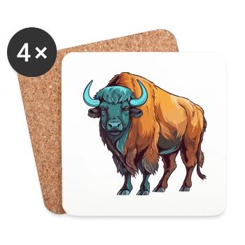 Buffalo Aquarelle colorée Cartoon Kawaii Animal - Dessous de verre (lot de 4) - blanc - Devant