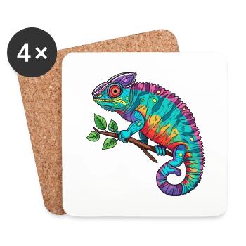 Chameleon Colorful Watercolor Cartoon Kawaii Anima - Coasters (set of 4) - white - Front