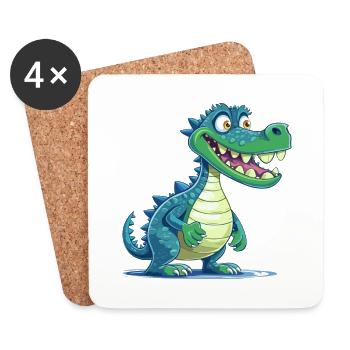 Crocodile Aquarelle Colorée Dessin Animé Kawaii Anima - Dessous de verre (lot de 4) - blanc - Devant