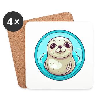Siegel buntes Aquarell Karikatur Kawaii Tier - Untersetzer (4er-Set) - Weiß - Vorne