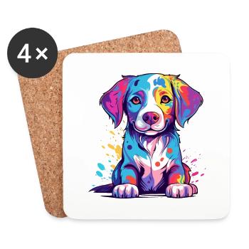 Dog Colorful Watercolor Cartoon Kawaii Animal - Coasters (set of 4) - white - Front