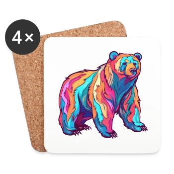 Bear Colorful Watercolor Cartoon Kawaii Animal - Coasters (set of 4) - white - Front