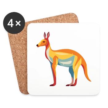 Kangaroo Colorful Watercolor Cartoon Kawaii Animal - Coasters (set of 4) - white - Front