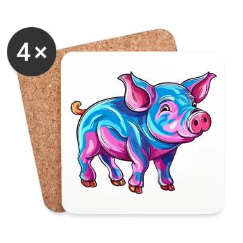Pig Colorful Watercolor Cartoon Kawaii Animal - Coasters (set of 4) - white - Front