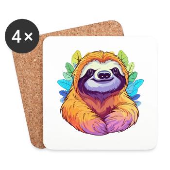 Paresseux coloré aquarelle dessin animé kawaii Animal - Dessous de verre (lot de 4) - blanc - Devant