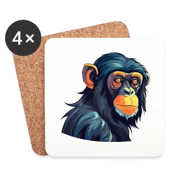 Bonobo Colorful Watercolor Cartoon Kawaii Animal - Coasters (set of 4) - white - Front