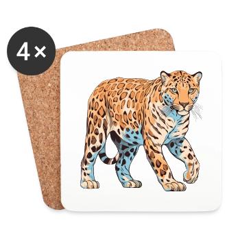 Amur Leopard Colorful Watercolor Cartoon Kawaii An - Coasters (set of 4) - white - Front