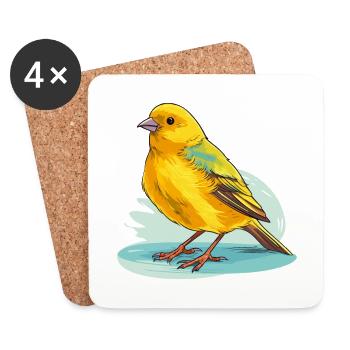 Canari Aquarelle Colorée Dessin Animé Kawaii Animal - Dessous de verre (lot de 4) - blanc - Devant