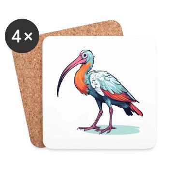 Ibis Aquarelle Colorée Dessin Animé Kawaii Animal - Dessous de verre (lot de 4) - blanc - Devant