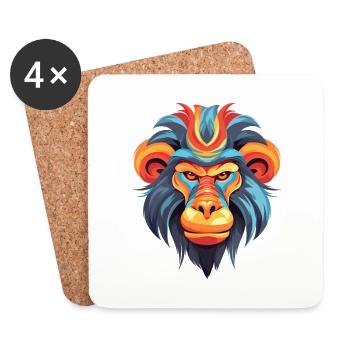 Mandrill Aquarelle Colorée Dessin Animé Kawaii Animal - Dessous de verre (lot de 4) - blanc - Devant