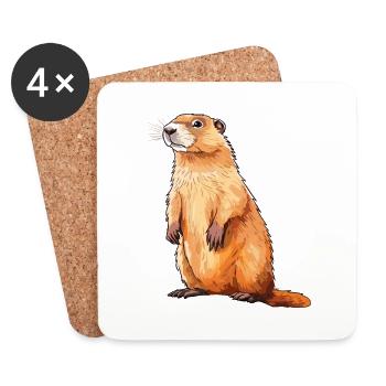 Marmot Colorful Watercolor Cartoon Kawaii Animal - Coasters (set of 4) - white - Front